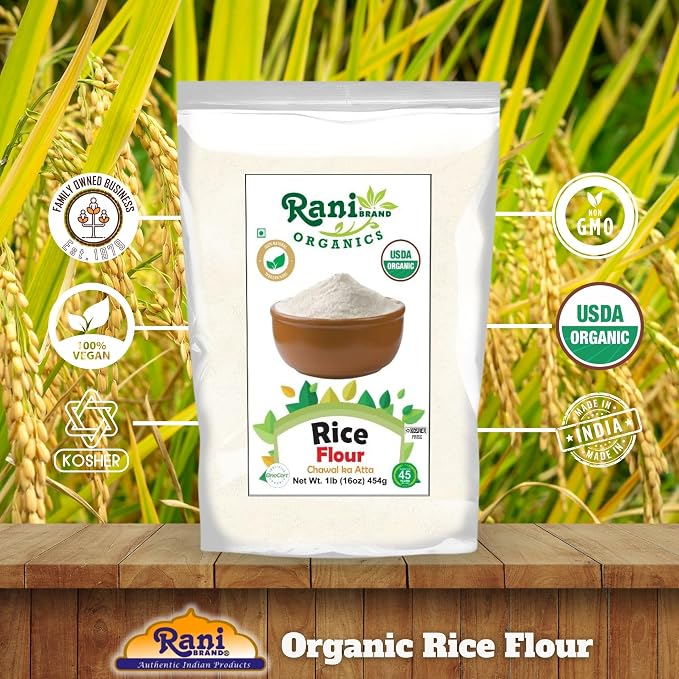 Rani Organic Rice (White) Flour 16oz (1lb) 454g ~ All Natural | Gluten Friendly | Vegan | NON-GMO | Kosher | Indian Origin | USDA Certified Organic