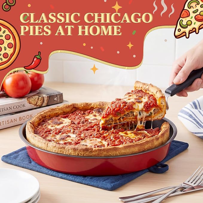 Mifoci 3 Pack Chicago Style Deep Pizza Pan, 10/12 / 14 Inch Nonstick Round Pizza Pan for Oven Carbon Steel Bakeware for Cookie Cakes, Thick Crust Pizzas Oven Safe Trays