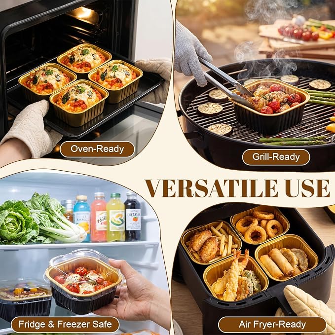300 Pack 5 oz Black Gold Mini Cake Pans with Lid, Aluminum Foil Mini Baking Tins, Square Disposable Cupcake Baking Cup Dessert Container for Wedding Birthday Party Favors Picnic Supplies