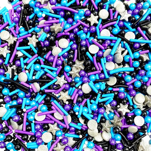 Sentovac Black Blue Sliver Purple Sprinkles Edible Galaxy Star Jimmies Confetti Pearls for Cake Decorating Candy Cupcake Cookie Baking Ice Cream Dessert Halloween Christmas Holiday Decorations
