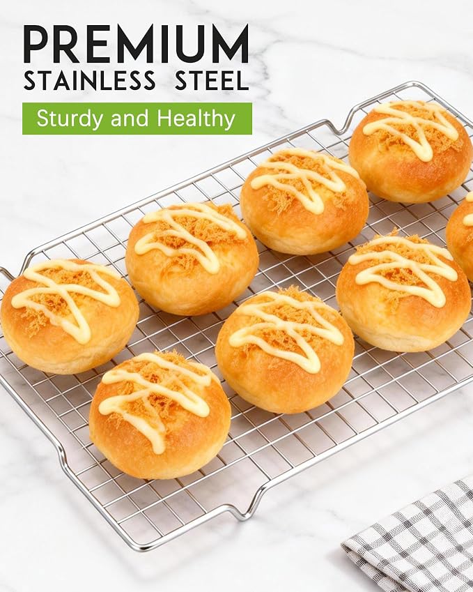 HULISEN 304 Stainless Steel Cooling Rack 2 Pack - 16" x 10" Baking Rack with Handle fits Half Sheet Pan, Wire Cookie Cooling Racks for Baking, Roasting, Grilling, Drying, Oven Safe, Dishwasher Safe