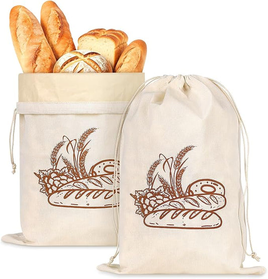 2pack Drawstring Beeswax Bread Bag Reusable Sourdough Bread Bags Linen Bread Bags for Homemade Bread Large Fresh Keeping Loaf Baguette Storage Bags 17 x 12 in