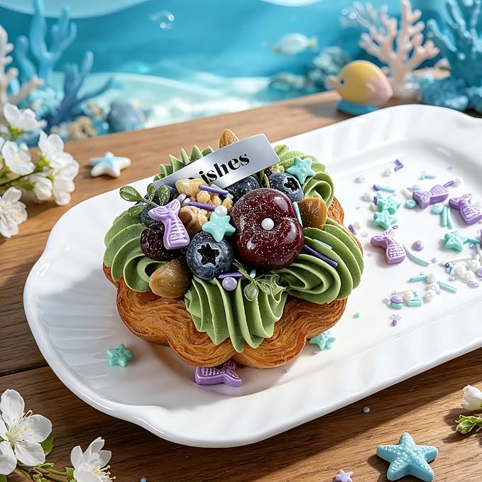 Pastel Mermaid Sprinkles, 4.6oz Edible Ocean Teal Purple Sprinkles Mixed Star Pearl Jimmies for Cakes Cupcakes Cookies Ice Cream