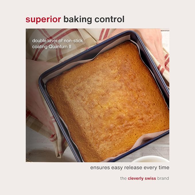Zyliss E980201 Non-Stick Loose Base Square Cake Tin | 20cm/8in | Carbon Steel | Dark Blue | Baking Tin/Bakeware | Dishwasher Safe | 5 Year Guarantee