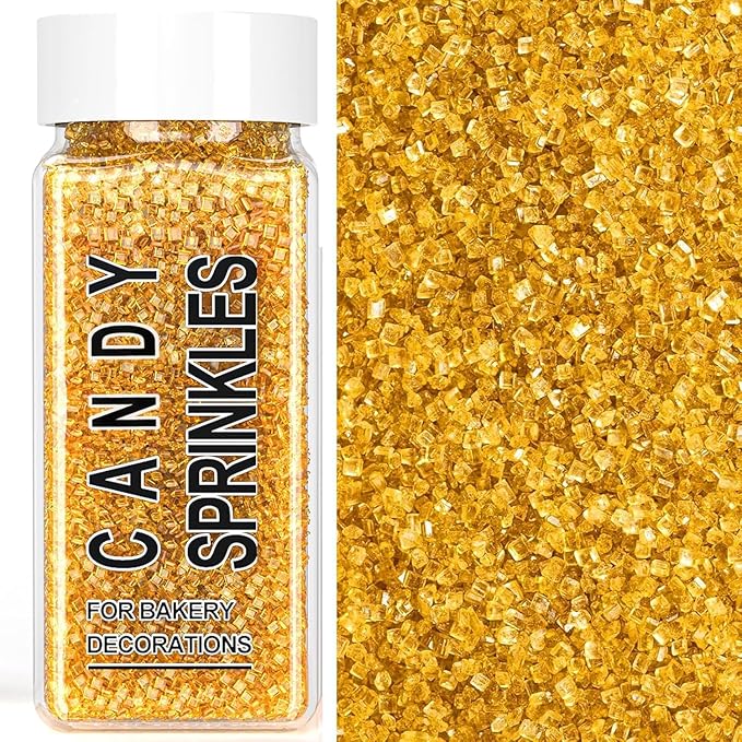 Gold Sprinkles, Gold Sanding Sugar Crystals, 4.6 oz Edible Sparkling Sugar for Baking Topping, Cupcakes, Cookies, Ice Cream & Cake Decorating, Wedding Party Christmas Supplies