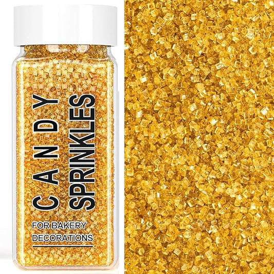 Gold Sprinkles, Gold Sanding Sugar Crystals, 4.6 oz Edible Sparkling Sugar for Baking Topping, Cupcakes, Cookies, Ice Cream & Cake Decorating, Wedding Party Christmas Supplies
