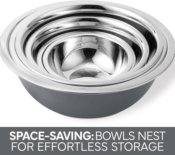 COOK WITH COLOR Stainless Steel Mixing Bowls Set - Nesting Bowls, 6 Pieces, Grey