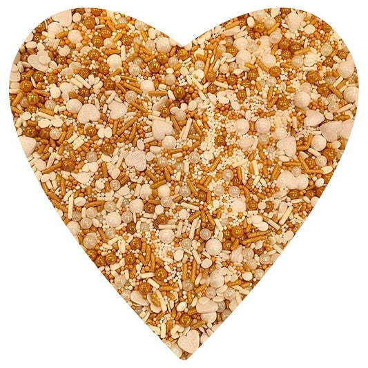 COOL MOM SPRINKLES Gold and White Heart Sprinkles (4 oz.) – Heart Sprinkles for Decorating Cakes, Cupcakes, Cookies & Desserts – Mixed in the USA/Gluten-Free (Gold Heart)