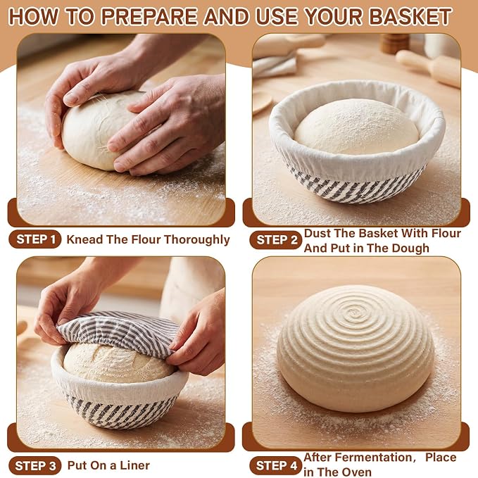 6 Set 5.5 Inch Mini Banneton Bread Proofing Basket Natural Cotton Rope Proofing Bowls Kit with Cloth Liner Small Sourdough Bread Baking Supplies for Home Baking (Blue Gray)