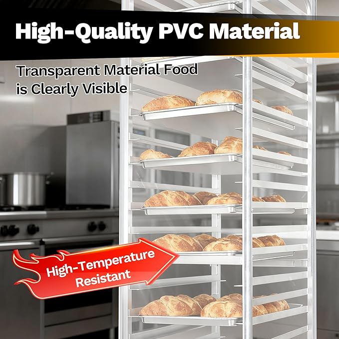 BIEAMA Bun Rack Cover – 10 Tier Commercial Bakers Racks Sheet Pan Rack Cover PVC with 2 Sided Zippers, Clear 27" L x 21" W x 33" H