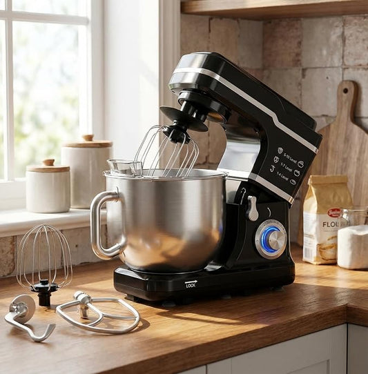 GarveeLife 7.5QT Stand Mixer, 10-Speed Tilt-Head Electric Food Mixer with Stainless Steel Bowl, 660W Motor, Dough Hook, Whisk & Beater, Compact Design for Home Baking,Black