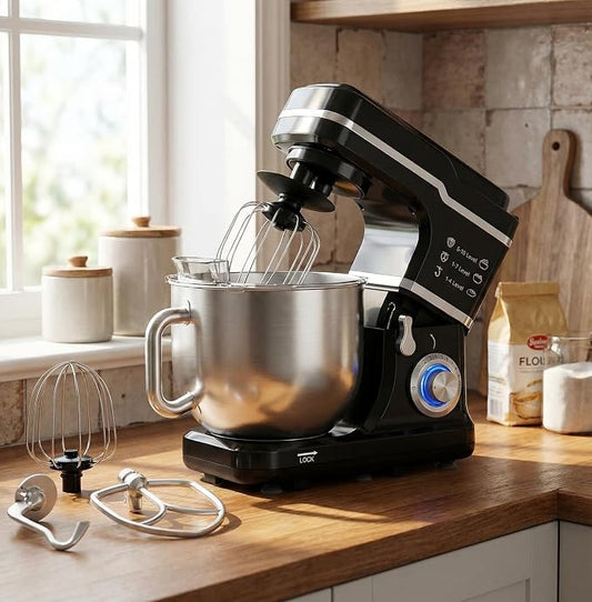 GarveeHome 7.5QT Stand Mixer, 10-Speed Tilt-Head Electric Food Mixer with Stainless Steel Bowl, 660W Motor, Dough Hook, Whisk & Beater, Compact Design for Home Baking,Black