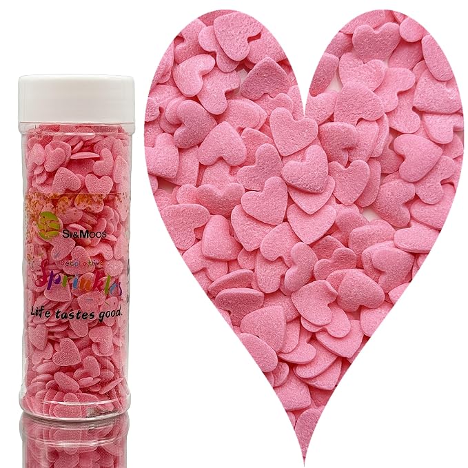 SE Si&Moos Jumbo Heart Sprinkles Jumbo Pink Hearts Edible Hearts Confetti for Decorating Valentines Cake Decorations Pink Sprinkles for Baking, Party Wedding Baby Shower Valentines Supplies 3.35 OZ