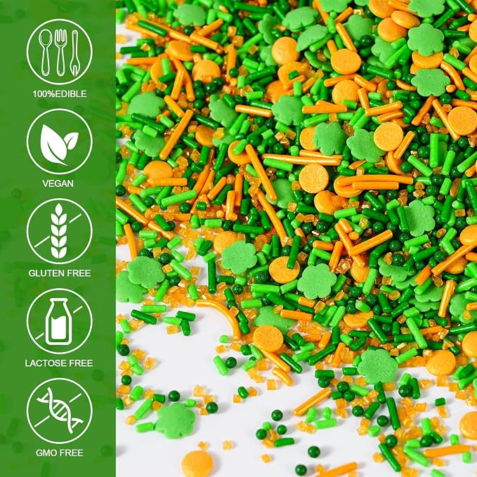 St. Patrick's Day Sprinkles Mix, 4.23oz Shamrock Green & Gold Confetti, Jimmies, Nonpareils for Cake Decorating, Cookie, Cupcake, Ice Cream Topper, Baking Toppings - Spring, Birthday Party Supplies
