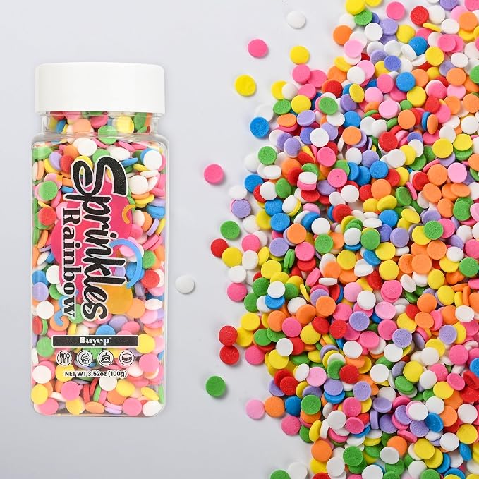 Bayep Confetti Sprinkles for Cake Decorating Rainbow Sprinkles for Ice Cream, Cookies, Baking, Cupcake Topper Colorful Sprinkles Perfect for Birthday Party Christmas Holiday Supplies 3.52 Ounce