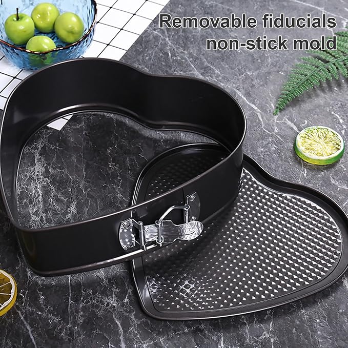 10 inch Heart Shape Cake Tin, Removable Base, Stainless Steel Cake Mold with Snap Closure and Non Stick Layer, Easy to Demould, for Chiffon Cake, Black