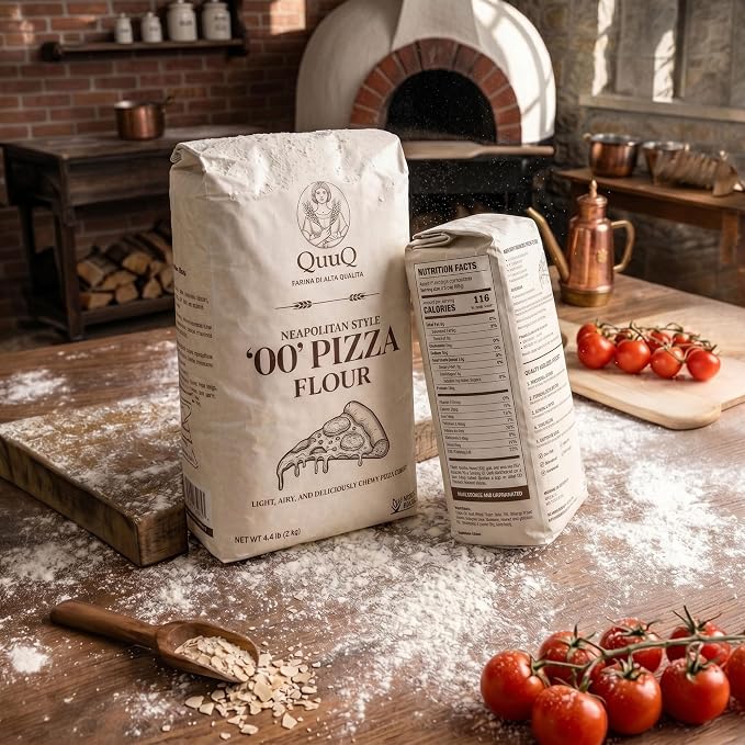 QuuQ 00 Pizza Flour 3 Pack 13.2 lb (6 kg), Type 00 Flour, Neapolitan Style, Ultra Fine Grind, Unbleached Unbromated Non-GMO Enriched Wheat Flour, Wood Fired and Home Oven Baking