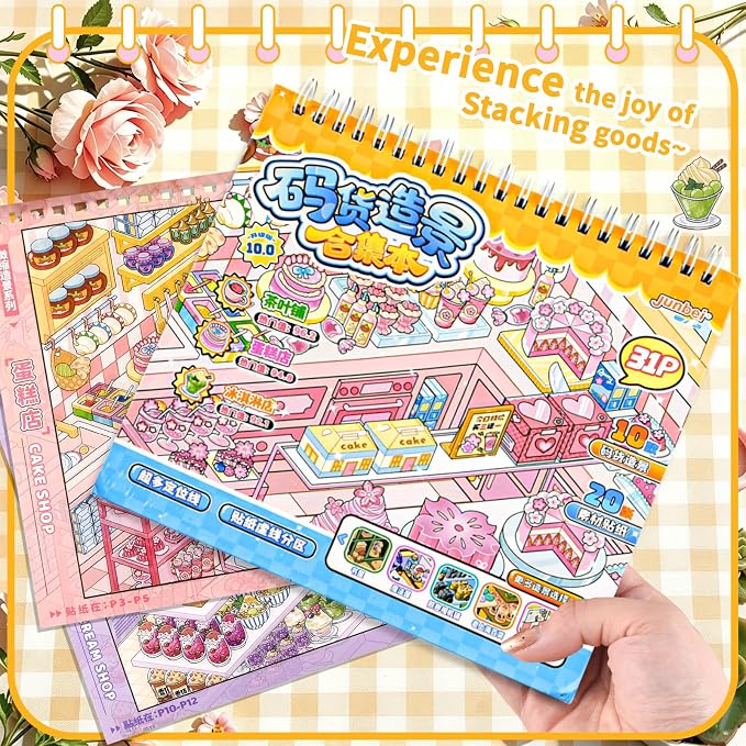 10Pcs Big Size 3D Stickers Scene Book DIY Make Your Own Scenes House Stickers Therapy for Adults Relief Stress Pass The Time (Multicolor 2)