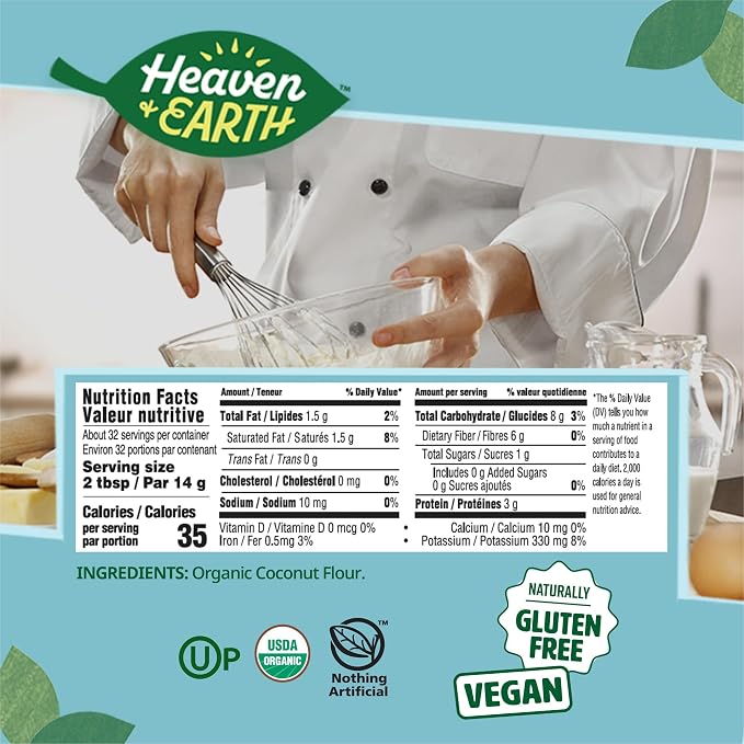 Heaven & Earth Organic Coconut Flour, 16oz | Gluten Free & Grain Free Flour | Keto Flour for Baking | Paleo Friendly | Low Carb Flour | Vegan