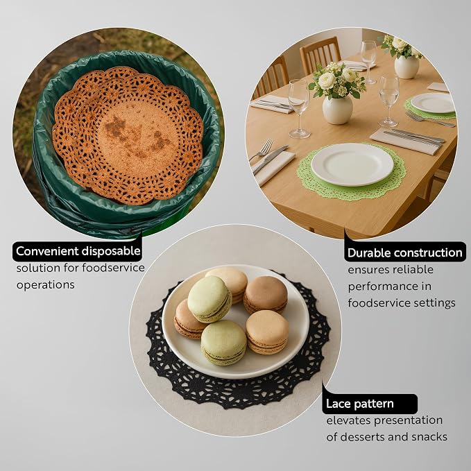 Pastry Tek 4 x 4 Inch Lace Doilies, 100 Decorative Tableware Placemats - Disposable, Round, Navy Blue Paper Table Doilies, For Birthdays, Or Weddings, Table Decor - Restaurantware