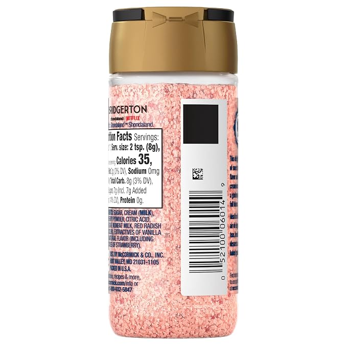 McCormick Bridgerton Finishing Sugar, Strawberries & Cream, Limited Edition, Sweet Strawberry Flavor Infusion, For Desserts, Cocktails, Breakfasts, and More, 3.16 oz (Pack of 2)