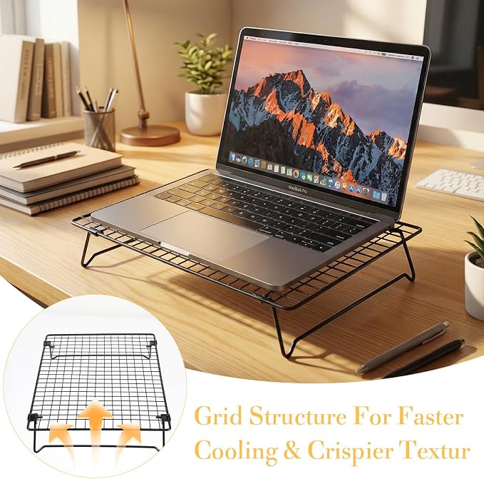 4 Pcs 13.4x9.6inch Cooling Racks for Cooking and Baking Stackable Wire Cooling Rack with Stackable Legs Baking Rack for Cookies Cakes Pizza Roasting Drying