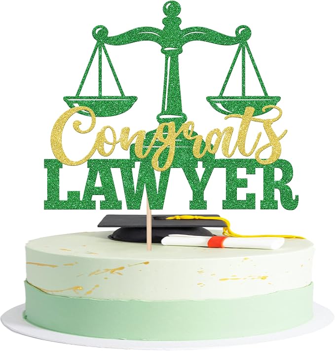 1 Pack Congrats Lawyer Cake Topper Glitter Class of 2026 Law School Survivor Cake Pick 2026 Graduation Cake Decorations for 2026 Lawyer Graduation Party Supplies Green Gold