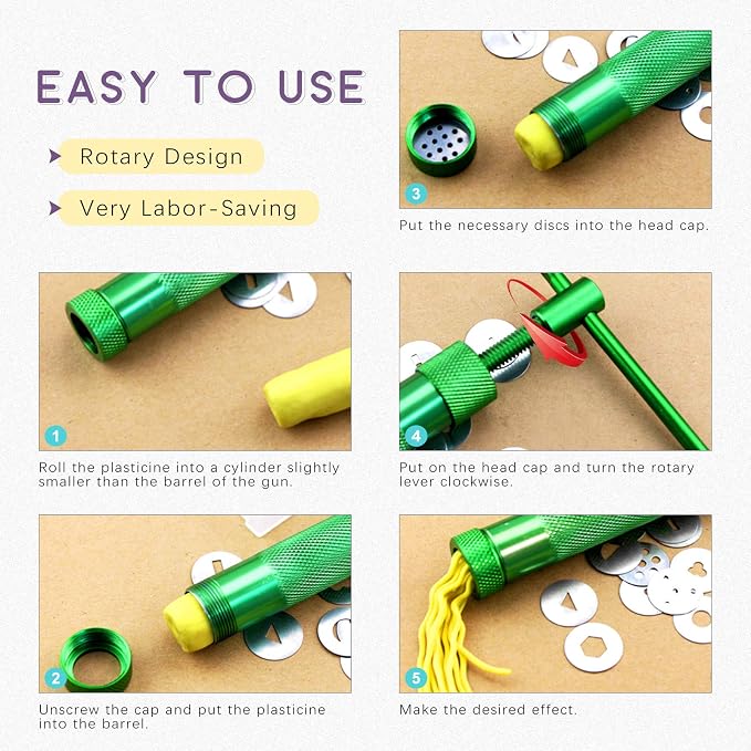 Swpeet 36Pcs Green Clay Extruder Gun Fondant Sugar Paste Extruder Clay Cake Sculpture Gun, Ball Stylus Dotting Tool with Plastic Scraper, Cake Decorating Supplies Modeling Tool