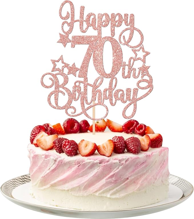 1 PCS Happy 70th Birthday Cake Topper Glitter Cheers to 70 Years Birthday Cake Pick Hello 70 Fabulous Cake Decoration for Happy 70th Birthday Anniversary Party Decorations Supplies Rose Gold