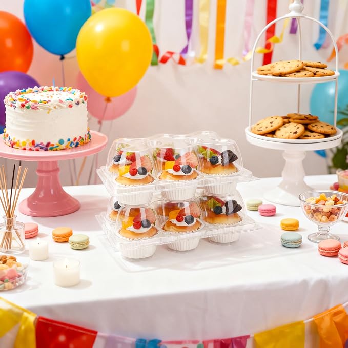 6 Count Cupcake Containers 40 Pack Cupcake Holders Clear Plastic Stackable Cupcake Boxes with Detachable Tall Dome Lids for 240 Cupcakes, BPA Free, Standard Size