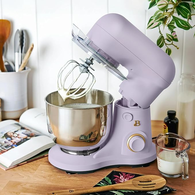 3.5 Qt Stand Mixer, 300W Powerful Motor, Tilt-Head Design with Stainless Steel Bowl, 12 Speeds, Includes Dough Hook Whisk Beater for Baking Mixing (Lavender)