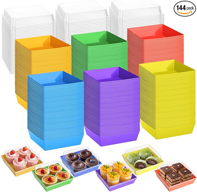 Vesici 144 Pcs 5 Inch Rainbow Small Charcuterie Boxes with Clear Lids Gay Pride Cake Slice Containers Paper Bakery Boxes Disposable Food Containers for Dessert Cookie Sandwich Mini Cake Strawberry