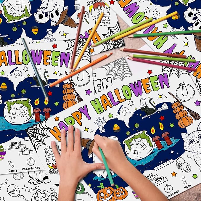 45 pcs Halloween Coloring Placemats Halloween Crafts for Kids Ghost Disposable Placemats Coloring Activity Party Favors Supplies Decorations School Party