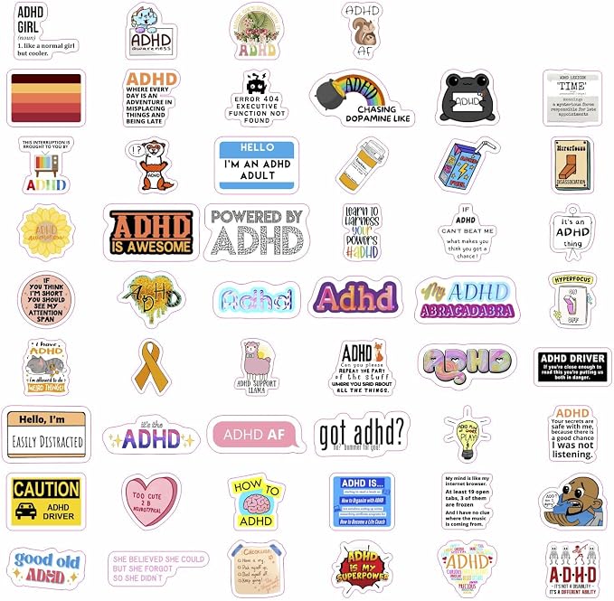 100Pcs Funny ADHD Stickers for Water Bottles, Laptops - ADHD Gifts for Adults - Neurodivergent, Neurodiversity Stickers Bulk - Mental Health Awareness Therapy Gifts for Women & Men