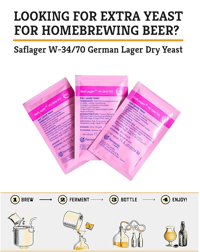 Craft A Brew - SafLager W-34/70 Yeast - German Lager Dry Yeast - For Craft Lagers - Ingredients for Home Brewing - Beer Making Supplies - 3 Pack