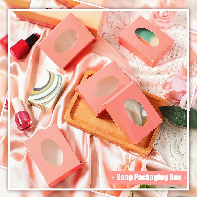 Spakon 30 Pcs Soap Boxes for Homemade Soaps 3.8 x 2.8 x 1.2 Inch Rectangle Soap Boxes with Window Small Gift Wrapping Box for Soaps Packaging Bakery Cookies Candy Party Favor Supplies(Pink)