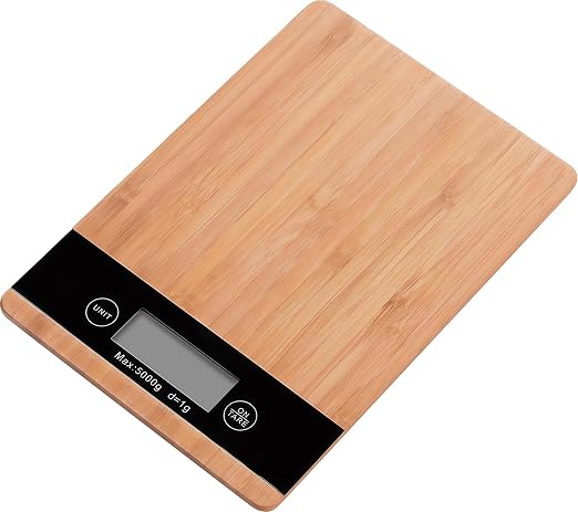 Digital Kitchen Scale with Bamboo Surface – 11lb/5kg Capacity, Touch Buttons, Tare Function, LCD Display, Auto-Off