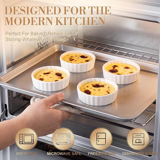Hushee 10 Pack 5 Oz Creme Brulee Ramekins, Ceramic Brulee Souffles Dishes, Wave Round Pie Pan Mini Fluted Quiche Dishes for Dessert, Pie, Tart, Oven Microwave Dishwasher Safe, White