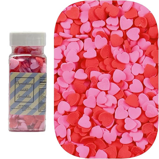 Dynastang Confetti Red & Pink Heart Sprinkles Edible Heart Cake Decorating Heart Cake Decorations Cupcake Toppers Cookie Decorating Perfect for Cakes, Cupcakes, Desserts Toppings 3OZ