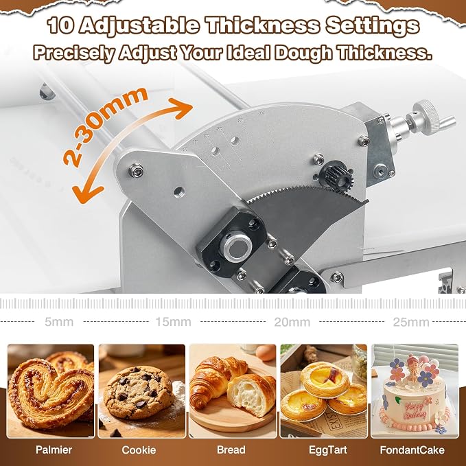 Electric Folding Dough Sheeter Machine, 10 Adjustable Thickness 2-30mm, Stainless Steel Dough Roller for Home Pastry Making& Commercial Bakeries