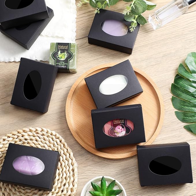 Spakon 30 Pcs Soap Boxes for Homemade Soaps 3.8 x 2.8 x 1.2 Inch Rectangle Soap Boxes with Window Small Gift Wrapping Box for Soaps Packaging Bakery Cookies Candy Party Favor Supplies(Black)