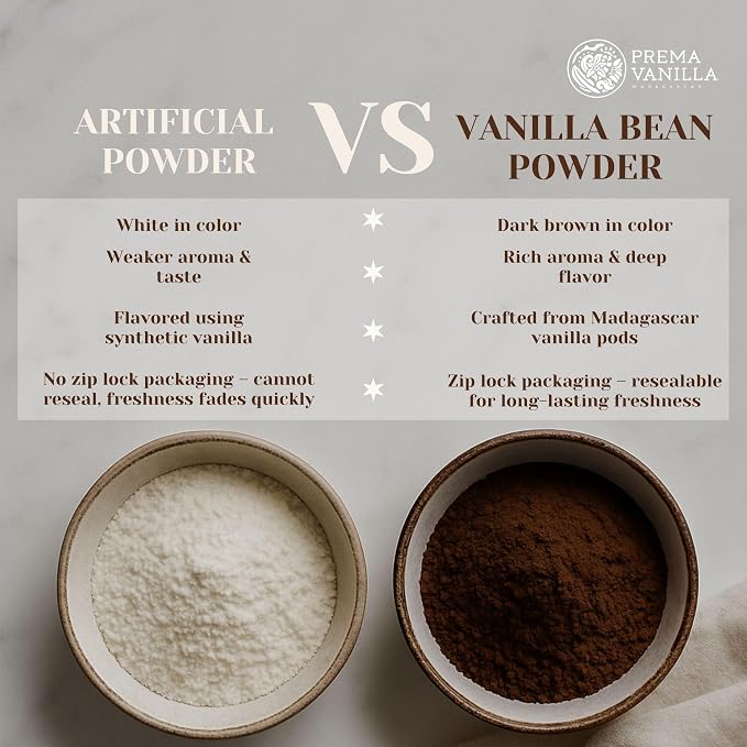 PREMA VANILLA - 3.5 Oz (100 g) - Pure Ground High Quality Madagascar Vanilla Bean Powder for Coffee, Baking, Cooking, Desserts and Smoothies - Natural Vanilla Extract Powder, No Artificial Ingredients