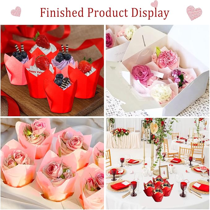 Augshy Tulip Cupcake Liners, 240pcs Baking Cups Cupcake Liners Muffin Tins Treat Cups for Valentines Day, Weddings, Birthdays, Baby Showers (Red Pink)