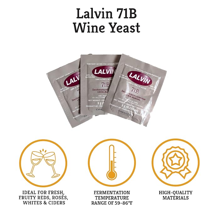 Craft A Brew - Lalvin 71B Wine Yeast - Dry Wine Yeast - For Fruity Wines & Ciders - Ingredients for Home Fermenting - Wine Making Supplies - [12 pack]