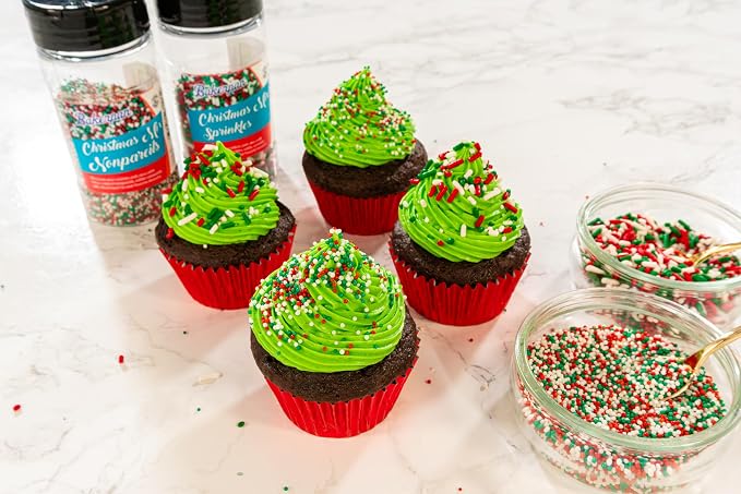 Bakerpan Christmas Nonpareils Sprinkles - 7 Ounces Christmas Sprinkles for Cake Decorating - Edible Nonpareils for Cupcakes, Ice Cream, Cake Decorations (Made in USA)
