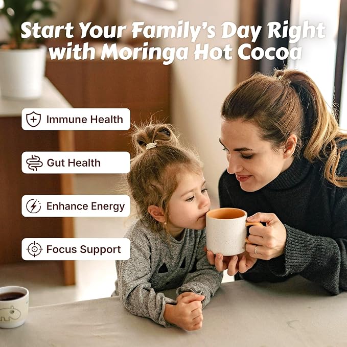 Veltracha Moringa Hot Chocolate, Plant-Based Protein Hot Cocoa Mix with Fiber, Chaga & Blue Spirulina, Non-Dairy Mushroom Cocoa Powder for Immune & Energy, 10 Sachets