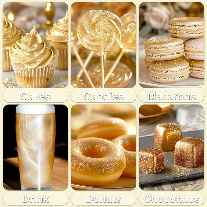 Iridescent Gold Edible Glitter - 5g Food Grade Cake Decorating Shimmering Glitter, Edible Sprinkle Luster Dust for Drinks, Chocolates, Fondant, Strawberries, Cupcakes, Candy, Easter Cookie - Vegan