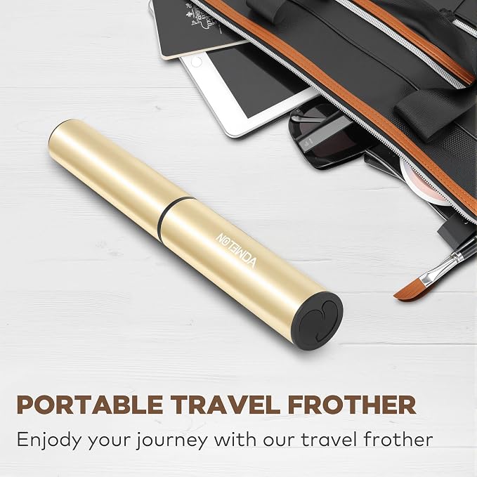 Rechargeable Milk Frother Handheld Electric Frother Wand Milk Foamer Drink Mixer for Coffee, Lattes, Cappuccino, and Egg, Stainless Steel for Travel-Beige