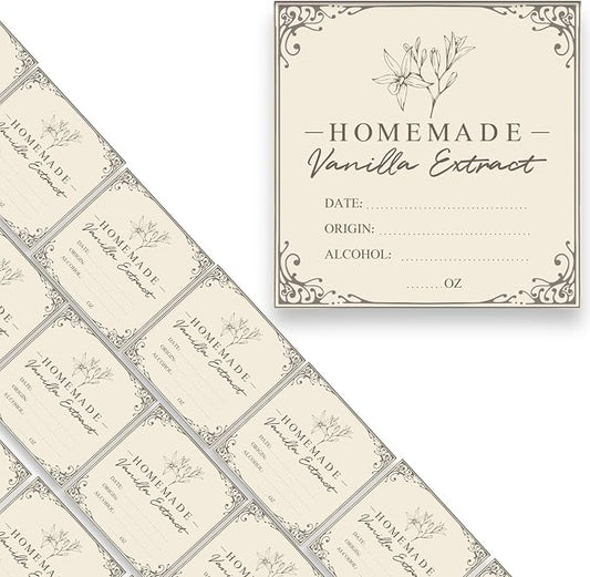 3 * 3 inch Vanilla Extract Labels - 12Pcs Square Homemade Vanilla Extract Stickers, Holiday Gift Stickers for Handcrafted Vanilla Bottles Tags, Fits 2oz, 4oz, 8oz or 16oz Bottles (3x3, 12, Count)