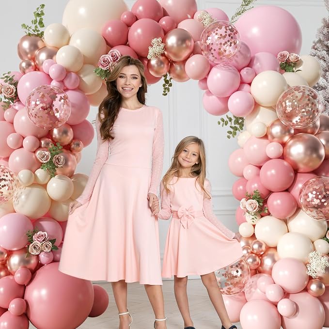 Dusty Rose Pink Balloon Arch Kit, 148Pcs Dusty Pink Macaron Orange Pastel Pink White Sand Rose Gold Confetti Balloons for Baby Bridal Shower Wedding Engagement Birthday Party Decorations